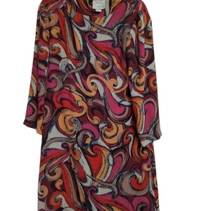 Maeve Anthropologie Flavia Swirl Print Shift Dress Small Abstract Red Orange
